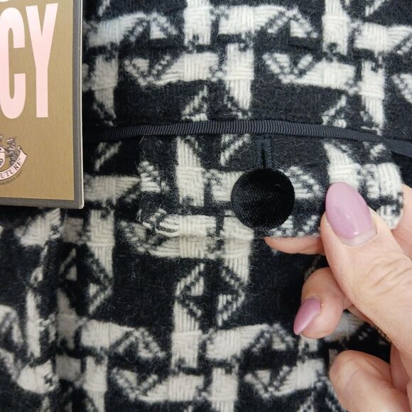 $448 NEW Juicy Couture SWING Coat Sz L Black Angel Twist Black White Houndstooth - Picture 11 of 16
